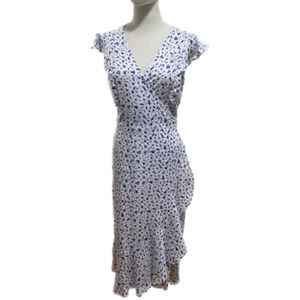 Caralyn MIRAND DROP FLORAL PRINT WITH RUFFLE WRAP MIDI DRESS TIE WAIST EUC SZ M